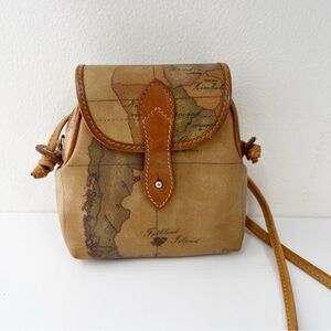 Alverio Martini 1st Classe Crossbody Map Print Belt‎ Bag Vintage Leather